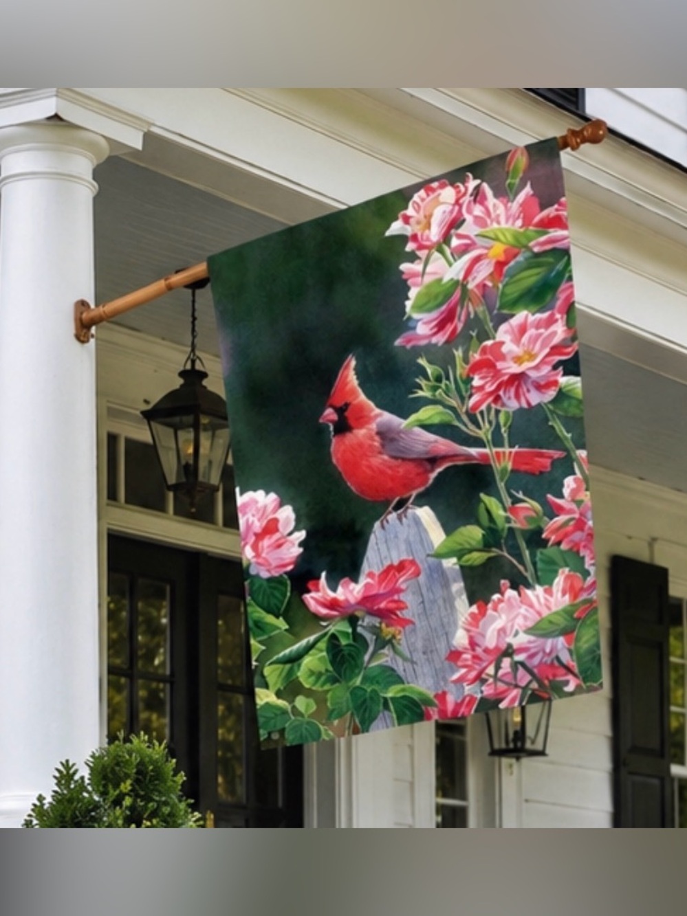 Red Cardinal Pink Floral Outdoor Flag - Decorative